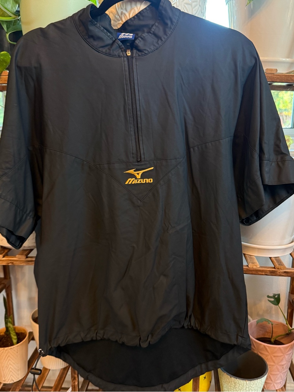 Mizuno Black Short-Sleeve Half-Zip Pullover with Yellow Logo